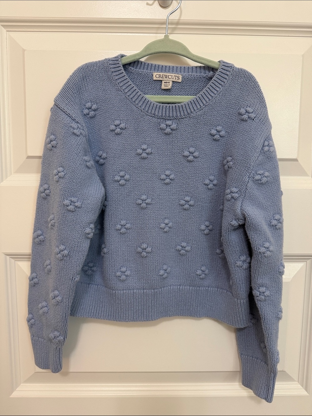 Girls Med (8-9) Crewcuts Pastel Blue Popcorn Flower Knit Sweater